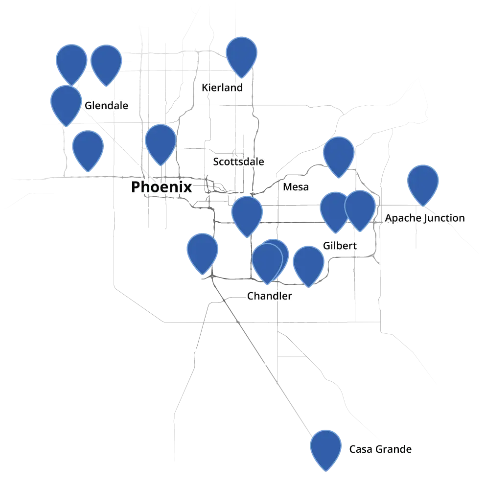 Map of Phoenix area showing outpatient imaging center locations